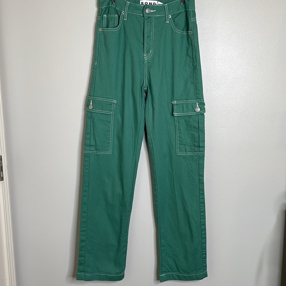 S.O.N.G 90’s Boyfriend Cargo Pants High Rise Green Size 1/25 - Picture 3 of 15